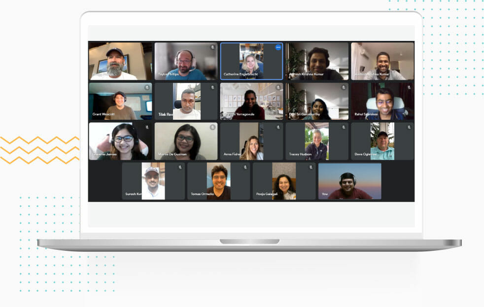 Smiling faces of Team CoverMe captured during a virtual meeting